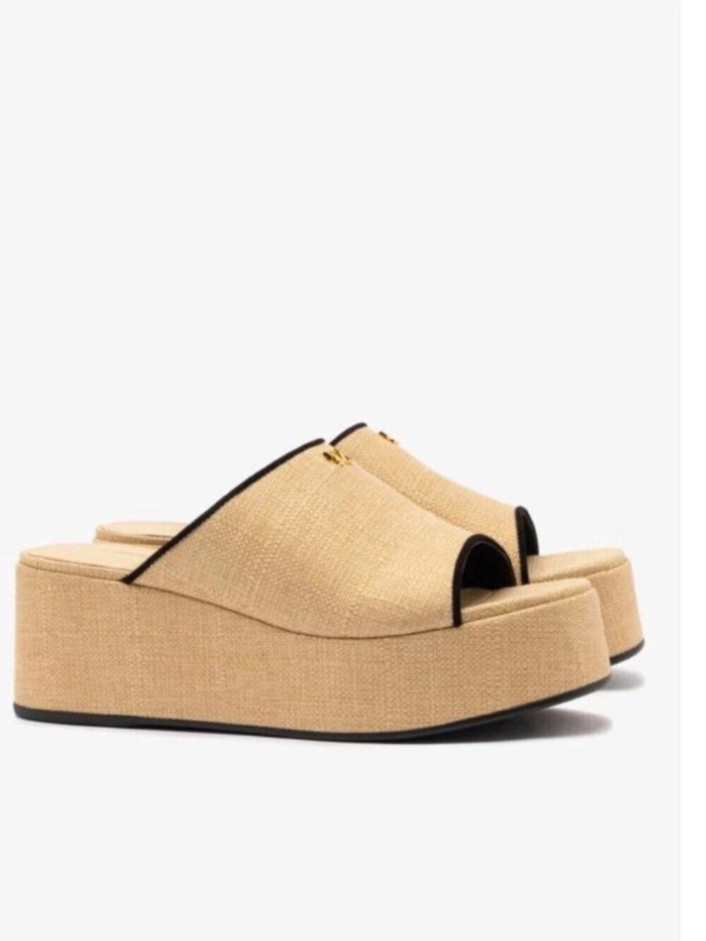 Larroude Charli Raffia Platform Mules Beige Black sz.7